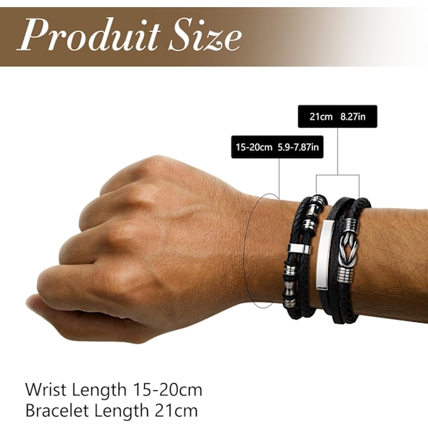 2 stk. Mænds Læderarmbånd, Klassisk Sort Flettet Armbånd Gave til Ham Kæreste Mand Far Søn Drenge Magnetisk Spænde Mandligt Armbånd Valentinsdag Schwarz