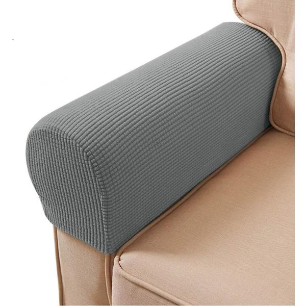 Armlænsbetræk, Strækbare Armlænsbetræk til Sofa, Anti-Slip Spandex Polyester Sofa Armlænsbetræk, Sæt Light Grey