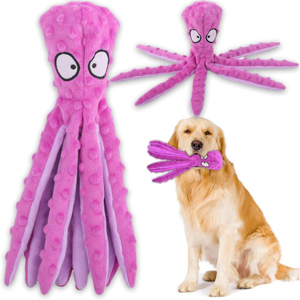 Piipaava Koiran Interaktiivinen Leikkilelu, Täytettävä Oktopus Koiran Purulelu Crinkle-Paperilla Keskikokoisille ja Suurille Koirien Leikkimiseen (Violetti) Purple
