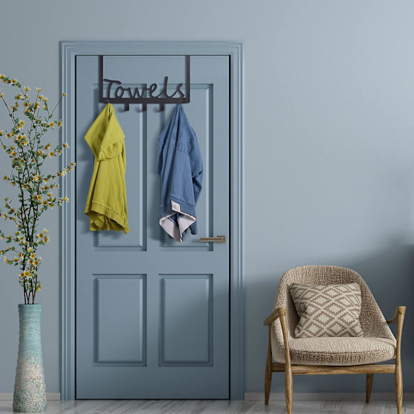Over The Door Kroge, Håndklædeholder, Over Door Hanger Med 5 Kroge, Metal Håndklædekroge Til Soveværelse Køkken Badekåbe Skab Skab, Sort