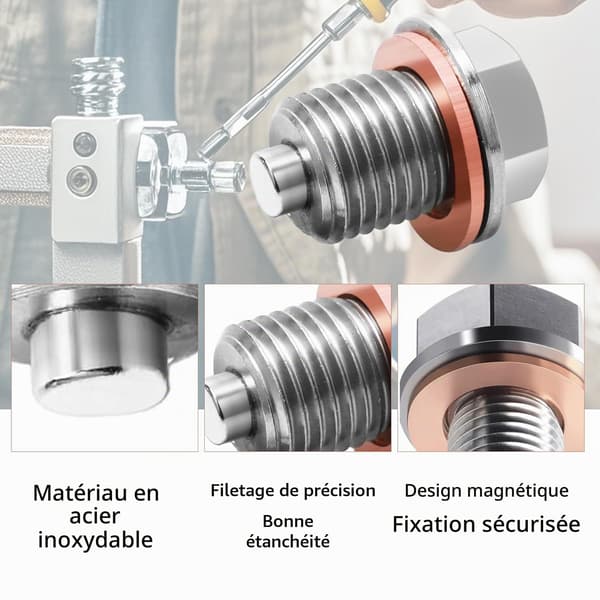 Magnetisk tappeplugg M14X1.5, mutter i rustfritt stål, 5 tappepluggskiver