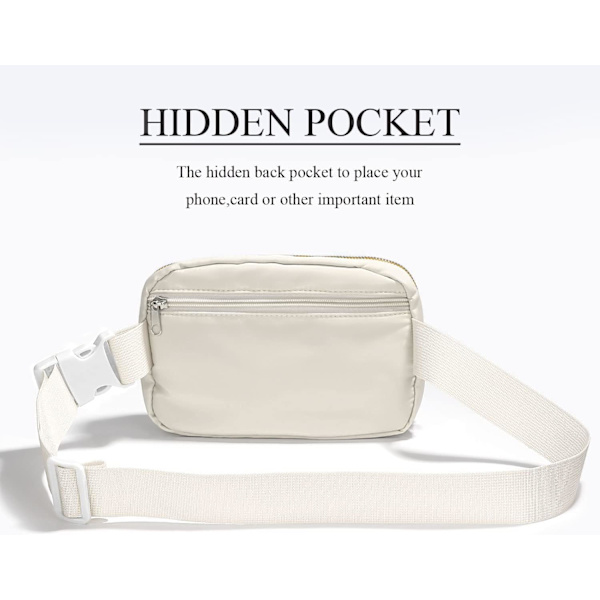 Bältesväska för kvinnor män Crossbody Fanny Pack Bum Hip Midjeväska med justerbar standardrem för löpning, Off White Bnylon Waterproof/Off White One Size