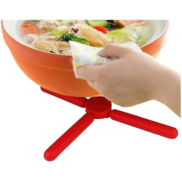 Foldbare Silikon Trivetter - Kryssformet Varmeisolasjonsunderlag Sammenleggbar Panneholder Tørkerack/Korker for Kanne, Potte, Retter, Tallerkener (2 stk, Blå+Rød
