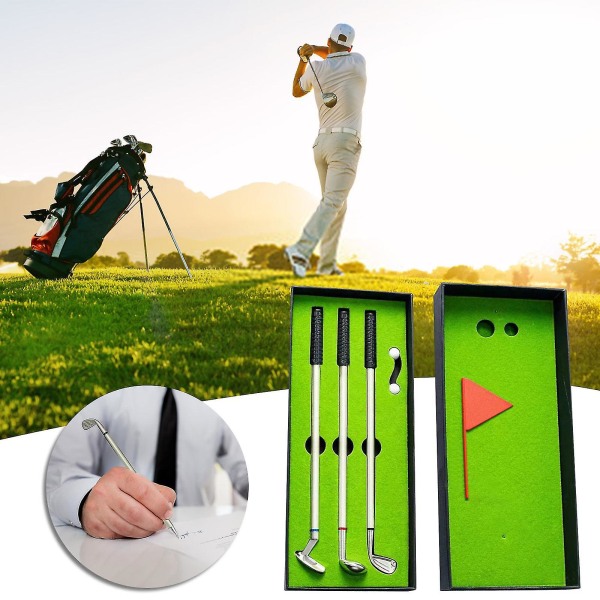 Golf Gift Pen Simulering Driving Range Gaveæske Pen Golf Club Pen Golf Club Metal Gave Kuglepen 6-delt sæt 3ml