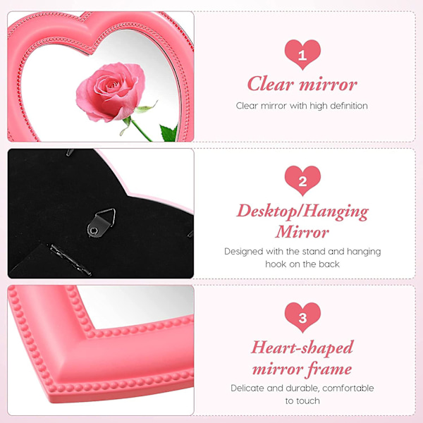 Pink Hjerte Spejl - Hjerte Sminke Spejl Kærlighed Hjerte Spejl Hjerteformet Spejl Bordplade Kosmetik Spejl Vægspejl 1 stk