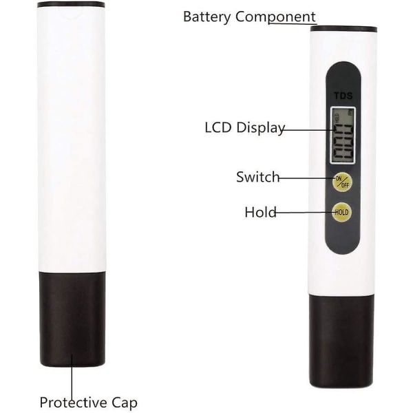 Digital pH-måler TDS-måler Vannkvalitetstester LCD-skjerm Tester Pen-pen Med To Knapper For Drikkevann Svømmebasseng Tank