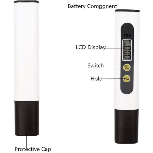 Digital Ph Meter Tds Meter Vattenkvalitetstestare LCD-skärmtestare Pen-penna med två nycklar för dricksvatten Pooltank