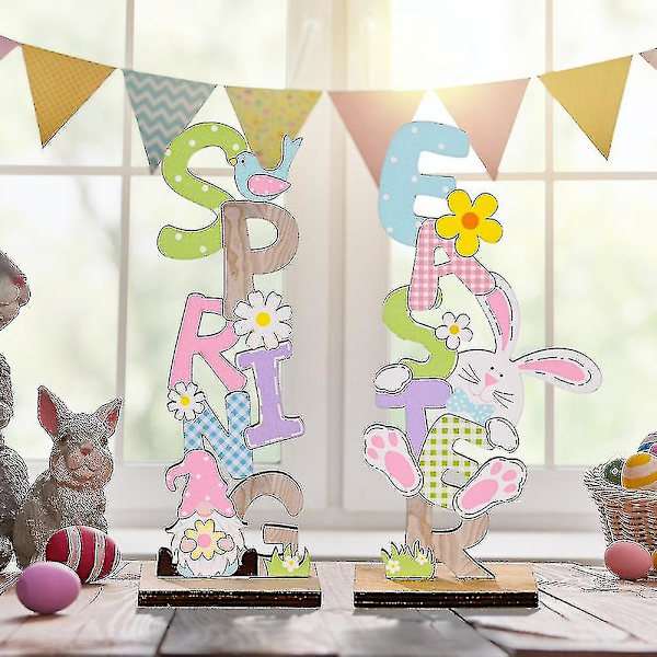 2 kpl Hello Spring Easter -kirjaimet puusta, kodin koristeluun