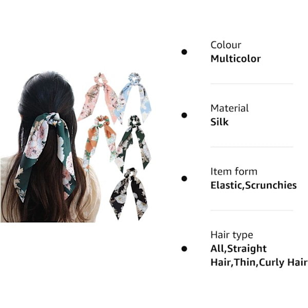 5 stk. satin hårspænder med sløjfe, blomsterhårbånd, elastiske hårbånd, hårbånd, hårbånd, hestehaleholder, hårtilbehør til kvinder og piger Mu multicoloured