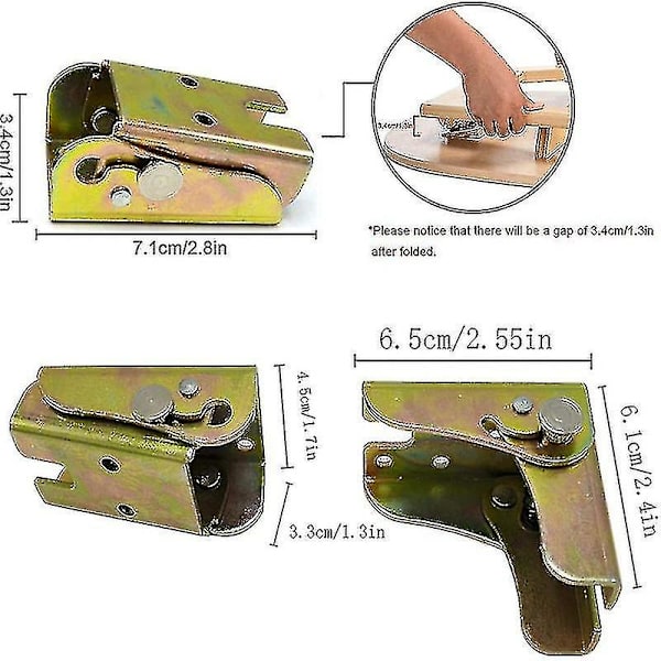 2 stk. Foldbare Bordbein, Låsbar Utvidelsesbord- og Sengbein, Varmtvalset Stål Foldbar Sofa- og Sengbein 2,2 mm Tykkelse Møbeltilbehør