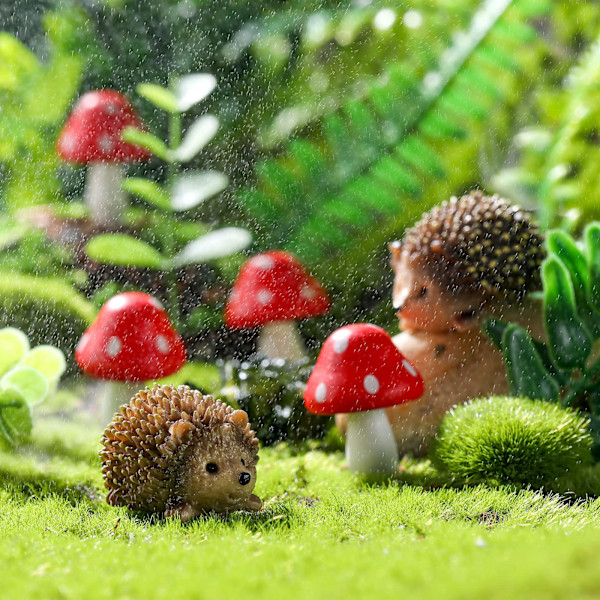 Fe-havefiguriner til udendørs fe-have, fe-havetilbehør til udendørs, harpiks pindsvin og træsvampe, miniaturehave til bonsai