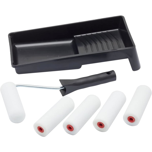 7 osainen vaahtomuoviminirullasarja maalaamiseen kiilto- ja satiinipinnoille, pieni rulla ja lokero puun ja metallin maalaamiseen, listoille, ikkunalaudoille, oville, 4 tuumaa 7 pc Gloss & Satin Set 7 pc Gloss & Satin Set