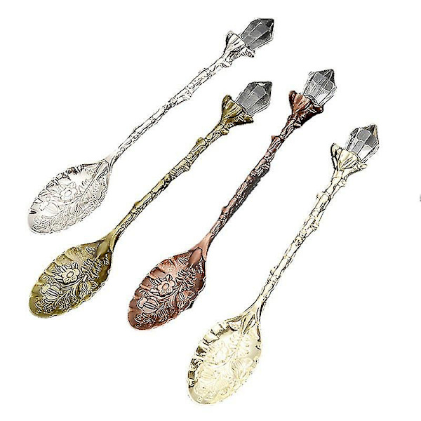 4 stk Vintage Kaffeskeer Udsmykket med Blomster Te Skeer Krystal Mælkesukkerske