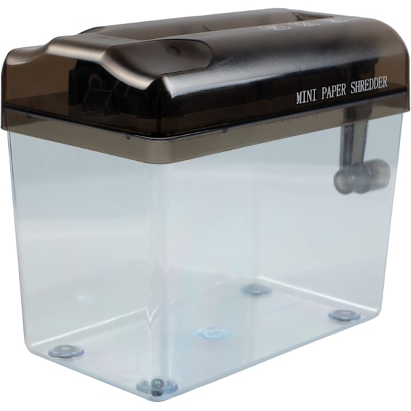 Mini manuell strimlare, perfekt för säker strimling av dokument, papper och kuvert. Kan användas på kontor, i butiker, hem och skolor. Transparent