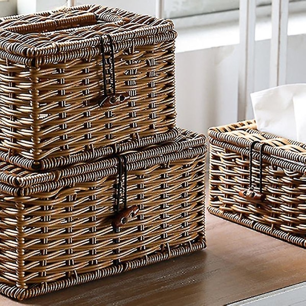 Imiteret Rattan Skuffe Papirservietkasse Elegant Hjemmedekoration 21x12x9cm