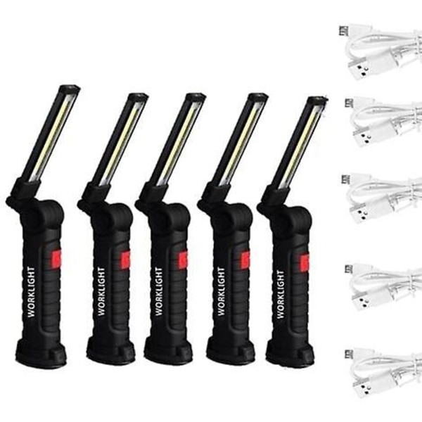 5 stk. Konstruktionsarbejdslys Cob-lys Cob Genopladelig Lommelygte Fleksibel Inspektionsarbejdslys - 5 stk. Stor