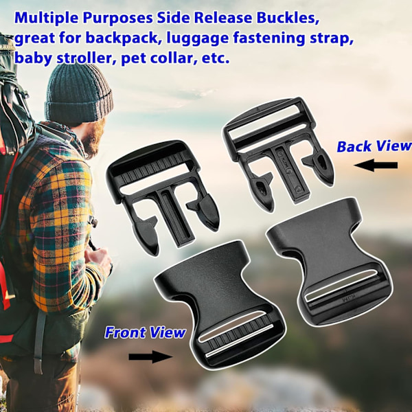Spännen Klipp Ryggsäcksklämmor Tri-Glide Glidare Sido-utlösande Spännen Ersättningsspännen Klipp för Ryggsäcksreparation, Bagagefästband Husdjur 38mm  6 Sets