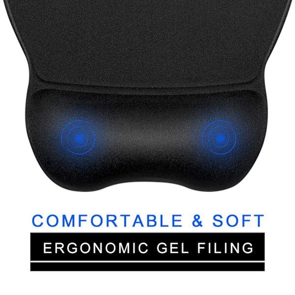 Musemåtte med håndledsstøtte, ergonomisk musemåtte med memory foam håndledsstøtte til computer, bærbar, kontor, hjem og rejser, sort