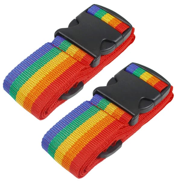 Kraftiga bagageremmar för resväskor, packningsbälten, resetillbehör, justerbar väskrem, 2-pack, regnbåge