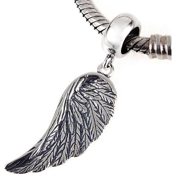 Skytsengel Ving Charm Ægte 925 Sterling Sølv Fjer Vedhæng Perle passer til Europæisk Stil Armbånd Feather Charm Charm