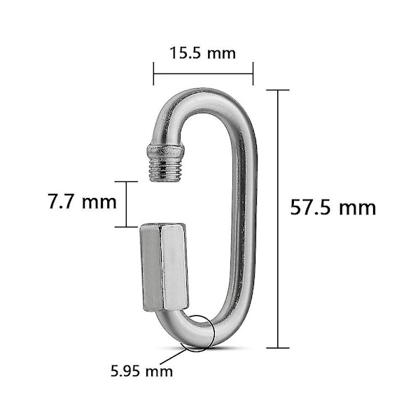 10 stk. gjengede hurtigkoblinger, rustfritt stål ovale låsekrok, tauforbindelse for tilhenger, huske, hengekøyer, kabel, camping