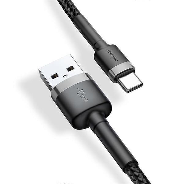 BASEUS Cafule Series 2m 2A Type-C Data Sync-kabel Nylonflätad laddningskabel - Grå/Svart