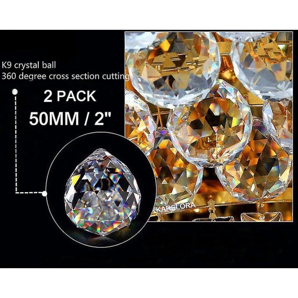 50 mm pakke med 2 klar stor krystallglass kule prisme regnbuemaskin