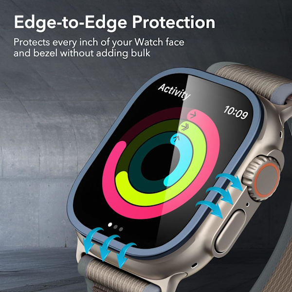 Skärmskydd för Apple Watch Ultra 2/1, 49 mm (2023/2022), Militärt skydd, Härdat glas med rostfritt stål Dark Blue