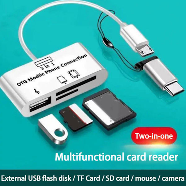 Multifunktionell Micro USB SD TF-kortläsare Typ C Minneskortläsare Adapter