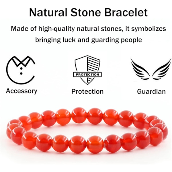 Kristall armband, 8mm Naturstenpärlor Armband, Läkande Kristall Armband för Kvinnor Män Red agate