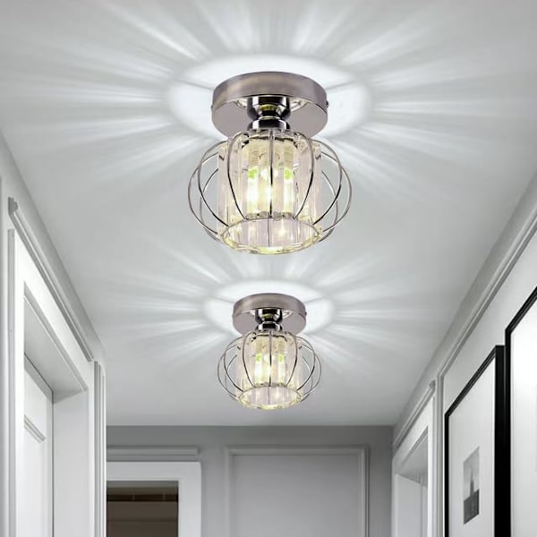 Mini Krystall Taklampe Moderne Krom Halvmontert Taklampe for Soverom Spisestue Stue Gang Chrome (Crystal Lampshade)
