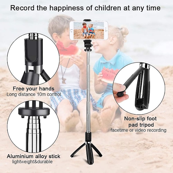 Bluetooth Selfie Stick, 100cm Selfie Stick Bluetooth Utvidbar Stativ