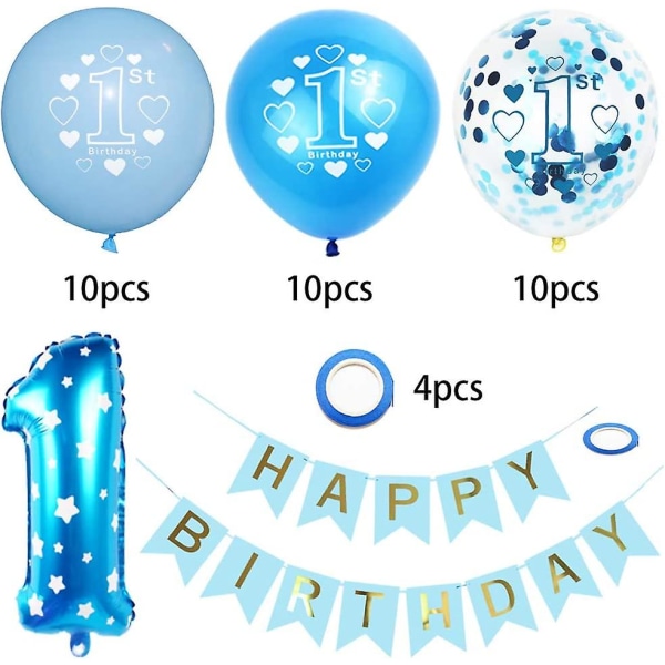 Syntymäpäiväkoristeet 1 vuotta Poika, koriste 1. syntymäpäivä, ilmapallonsininen konfetti 1. syntymäpäiväjuhliin Lasten syntymäpäivä Hyvää syntymäpäivää Sisustus Fi
