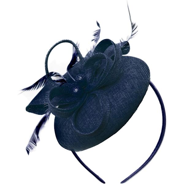 Bead Round Pillbox Loop Sinamay Headband Fascinator for Women Wedding Ascot Races[Navy] Navy 1 count (Pack of 1)