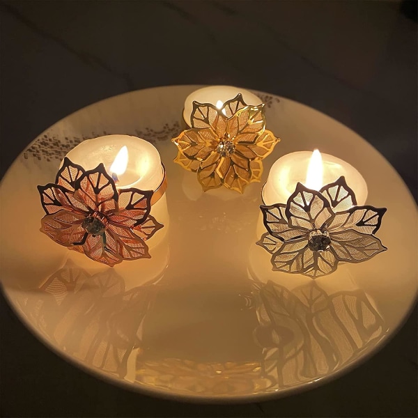 Blomster Servietringe Sæt af 6, Udhullet Design Serviet Holder Blomster Rhinestone Serviet Spænder