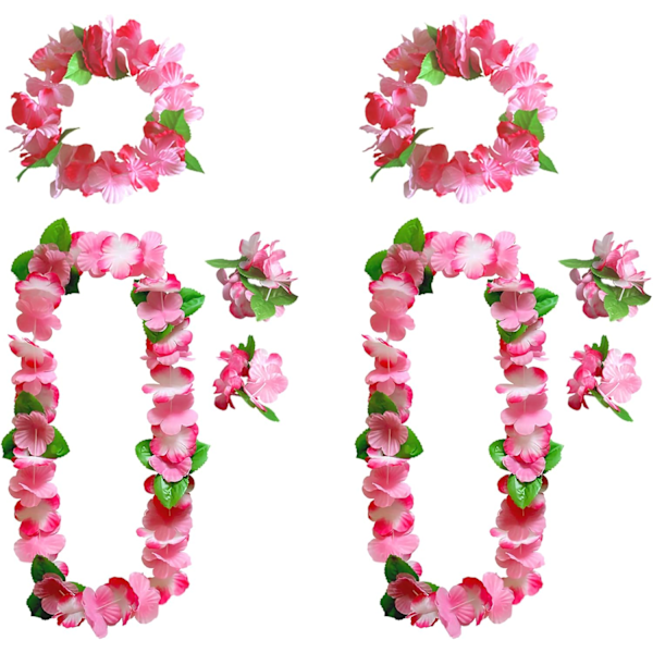 8 stk. hawaiiansk guirlande hawaiiansk leis sæt med hawaiiansk blomsterhalskæde pandebånd armbånd hawaiiansk festdekoration til tropisk luau tiki strand Pink