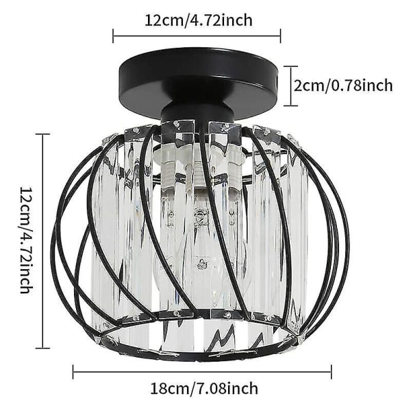 Moderne krystal loftslampe E27 LED loftslampe mini krystal lysekrone til køkken spisestue soveværelse gang indgang (sort)HYD