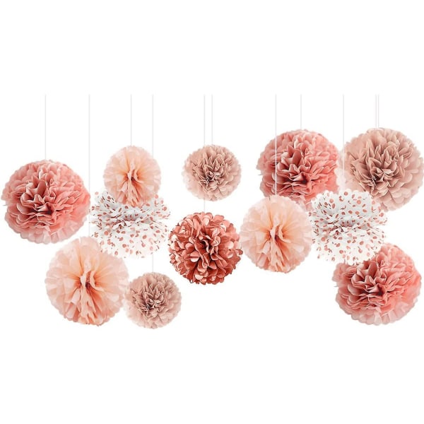 12 stk Rose Gold Coral Tissue Papir Pom Poms til bryllup Baby Shower Fødselsdag Brude Brusebad