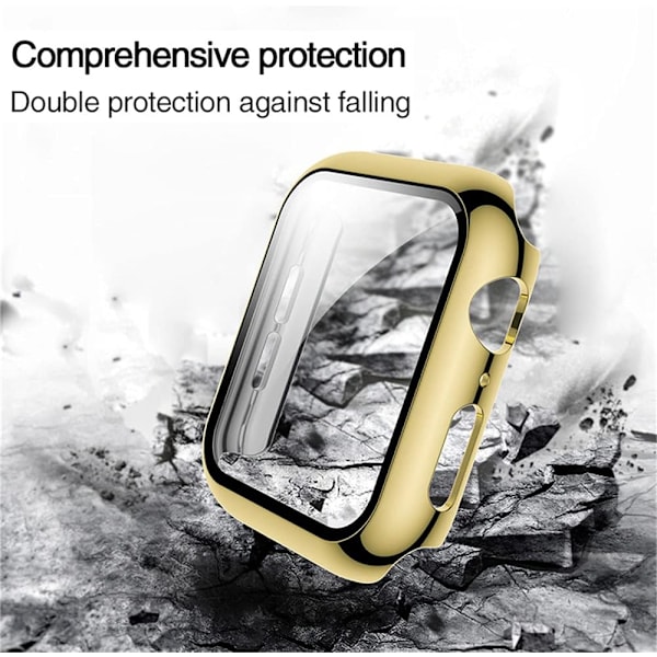 2-pack 44 mm fodral för Apple Watch Series 6 5 4 SE 44 mm härdat glass skärmskydd fodral, pläterad hårt skal full täckning stöttålig Iwatch B Gold+Gold 44mm