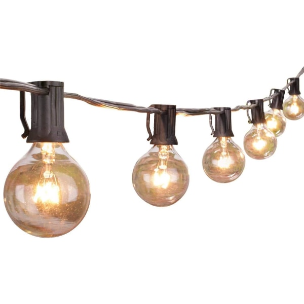 Utendørs strenglys 25 fot G40 Globe uteplasslys med 27 Edison glasspærer, vanntett tilkoblingslys, svart