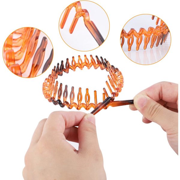 6 stk. tannhodebånd for kvinner og jenter, hårbånd av plast, bølget hårkam, hardt hårbånd for hårstyling, 3 stiler (svart/brunt) Black/Brown 1 count (Pack of 6)