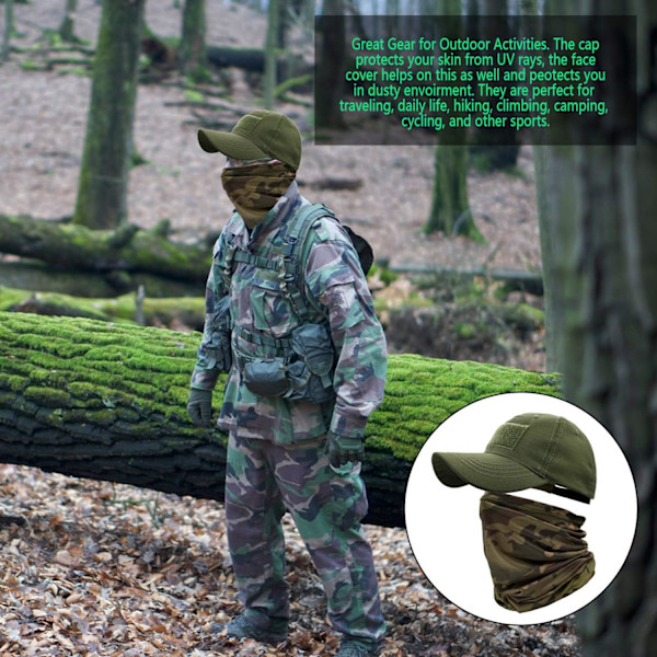 Camo-hatut miehille ja viilentävä kaulahuivit baseball-lippikset kasvomaski armeijan taktinen sotilashattu kaulaputki snoodit juoksuun metsästykseen leirintään Camo Army Green One Size