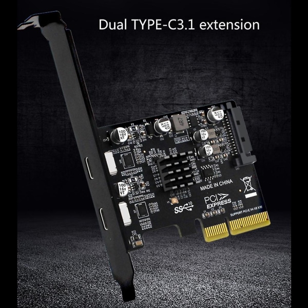 Intern USB 3.1 15pin 2 portar USB Hub Pcie 3.0 till Type-c expansionskort