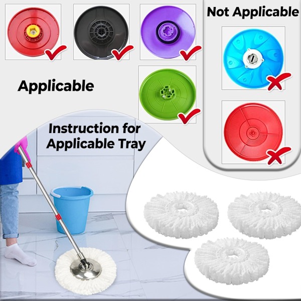 Erstatningshoder for mopp med roterende funksjon - 360° roterende mikrofibermoppefyll - Superabsorberende, universell - For hardtre, fliser, laminat og mer 3-pakning