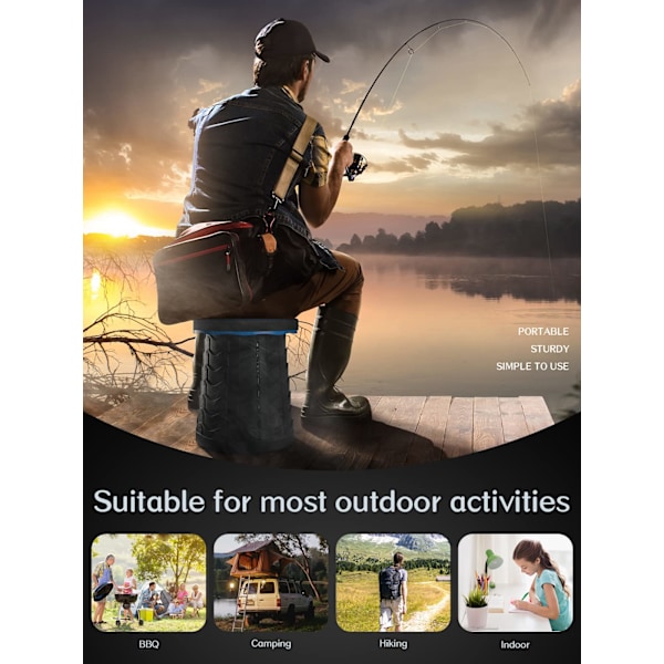 Uttrekkbar Sammenleggbar Plastikkrakk Camping Lettvekt Krakksete for Utendørs Camping BBQ Fiske Fotturer Hagearbeid Innendørs, Maksimal Belastning 190 kg blue