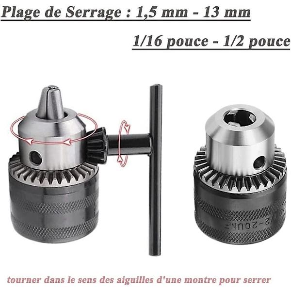 1,5-13 mm 6,35 mm Hexskaft Snabbväxlande Borrchuckadapter, 1/2-20unf Borrchuckkonverterare Med Chucknyckel För Elektrisk Borrkonvertering