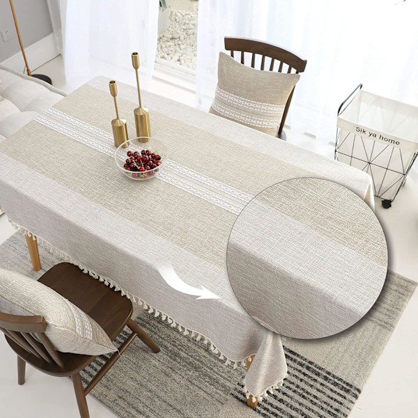 Rektangulær Dug i Bomuld og Linned, Rynkefri, Vaskbar og Genanvendelig, Til Køkken, Spisestue og Borddekoration, Khaki Khaki 140 x 220 cm