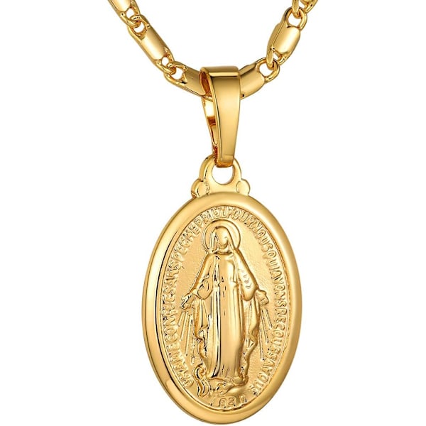 Soikea ihmeellinen mitali -kaulakoru, Neitsyt Marian armojen riipus filigraanireunuksella, Neitsyt Marian uskonnollinen koru naisille ja miehille Small  18k Gold Plated