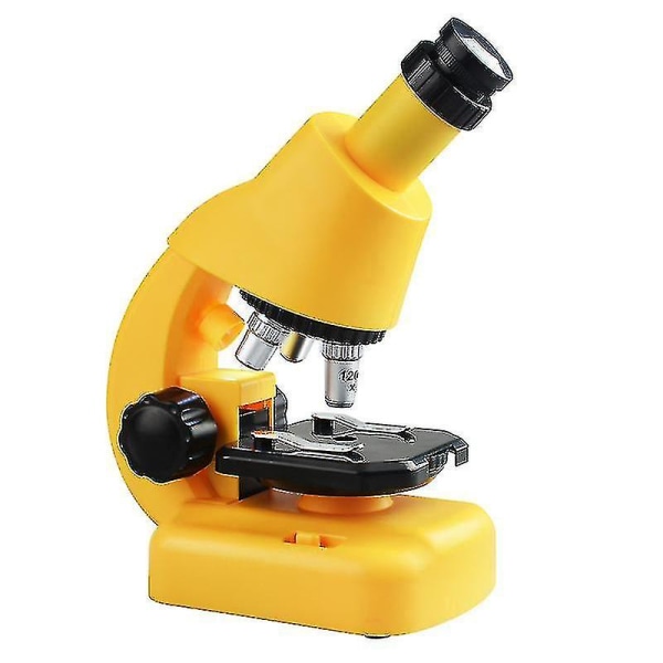 Barnestammemikroskopsett 1200x forstørrelsesglass Biologisk vitenskap Lite eksperiment Puslespill Science Education Toy (gul)