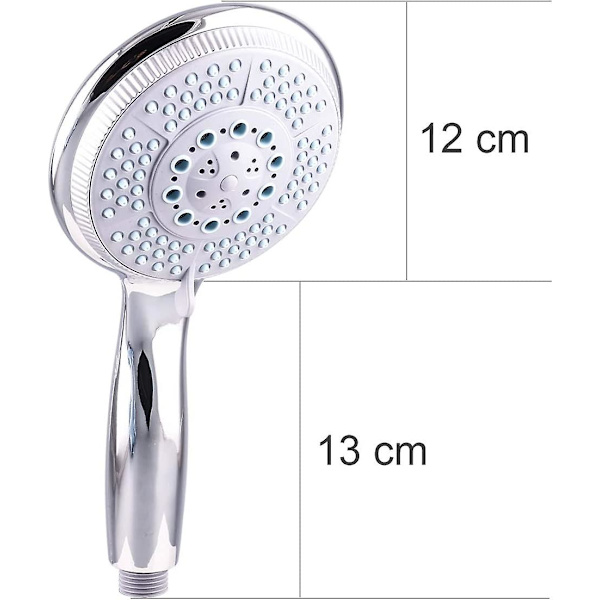 Högtryck Duschhuvud med 5 Justerbara och Kraftfulla Spraymönster, Universal Ersättningsduschhuvud, 1/2\" Interface, Kromfinish